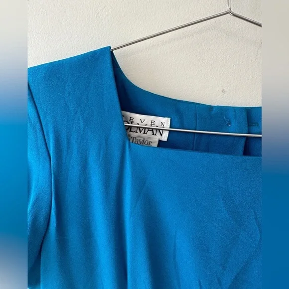 Vintage Steven Stolman - Ann Taylor Mini Dress- Button Back - Teal - Size 6 - Picture 3 of 10